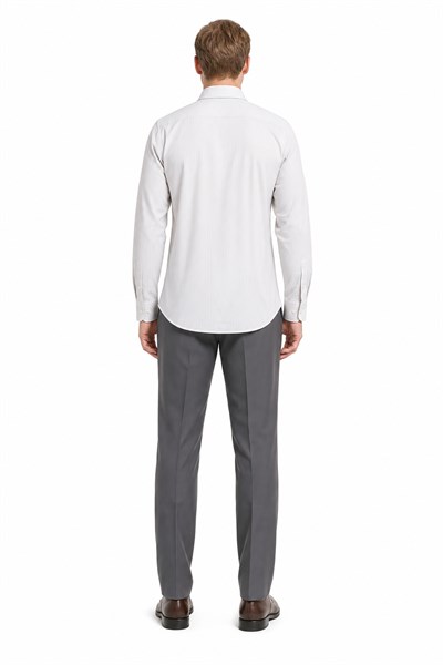 Beyaz Uzun Kol Desen Yarım İtalyan Yaka Cepsiz esnek Classic Slim Fit Gömlek 1004245220