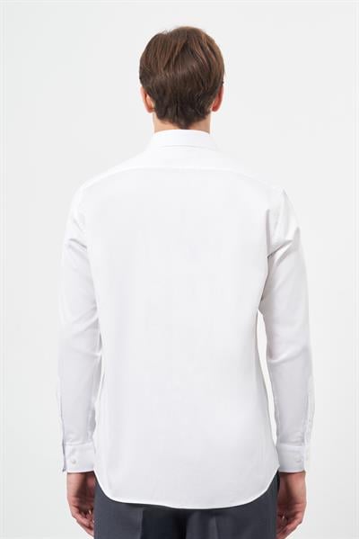 Beyaz Uzun Kol Düz Bez Ayağı 041 Sert Yaka Classic Comfort Fit Gömlek 1004245323