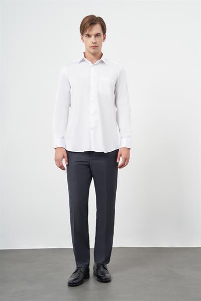 Beyaz Uzun Kol Düz Bez Ayağı 041 Sert Yaka Classic Comfort Fit Gömlek 1004245323