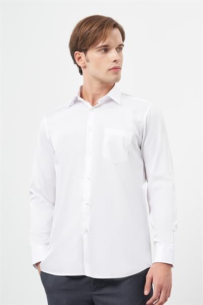 Beyaz Uzun Kol Düz Bez Ayağı 041 Sert Yaka Classic Comfort Fit Gömlek 1004245323