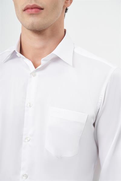 Beyaz Uzun Kol Düz Bez Ayağı 041 Sert Yaka Classic Comfort Fit Gömlek 1004245323