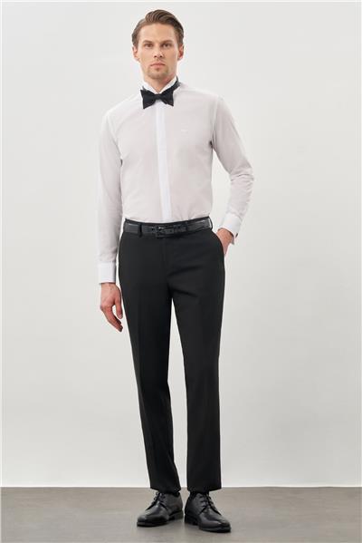 Beyaz Uzun Kol Düz Bez Ayağı Ata Yaka Cepsiz Pamuklu Basic Slim Fit Gömlek 1004245060