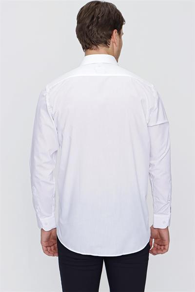 Uzun Kol Düz Bez Ayağı Sert Yaka Cepli Pamuklu Basic Comfort Fit Gömlek 1004250051