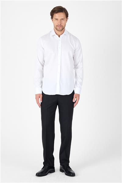 Beyaz Uzun Kol İtalyan Yaka Cepsiz Non Iron Slim Fit %100 Pamuk Gömlek 1004250269