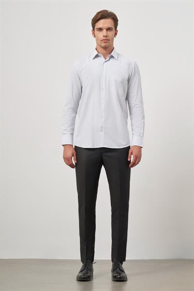 Beyaz Uzun Kol Kareli Desen Bez Ayağı Sert Yaka Cepli Pamuklu Classic Comfort Fit Gömlek 1004245159