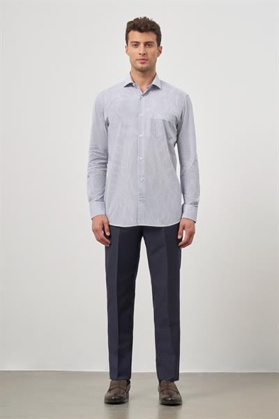Beyaz Uzun Kol Kareli Desen Yarım İtalyan Yaka Cepli Pamuklu Classic Comfort Fit Gömlek 1004245176