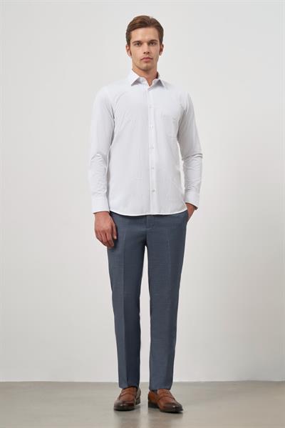Beyaz Uzun Kol Kendinden Armürlü Cepli Pamuklu Classic Comfort Fit Gömlek 1004245155