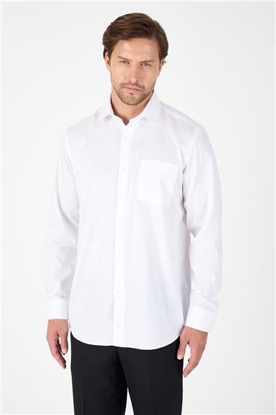 Beyaz Uzun Kol Sert Yaka Cepli Non Iron Comfort Fit Pamuklu Gömlek 1004250268