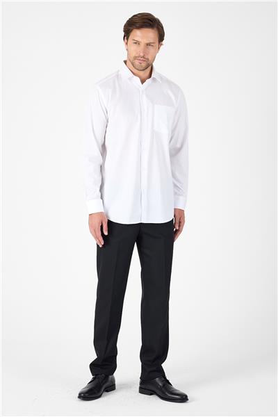 Beyaz Uzun Kol Sert Yaka Cepli Non Iron Comfort Fit Pamuklu Gömlek 1004250268