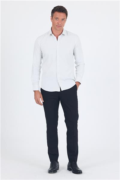 Beyaz Uzun Kol Sert Yaka Cepsiz Easy To Iron Slim Fit Esnek Gömlek 1004250233
