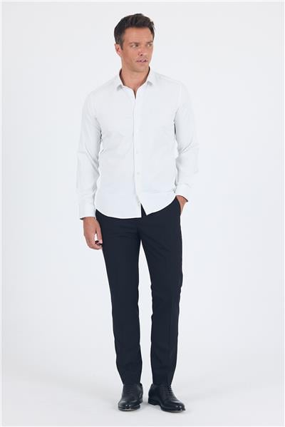 Beyaz Uzun Kol Sert Yaka Cepsiz Easy To Iron Slim Fit Esnek Gömlek 1004250230