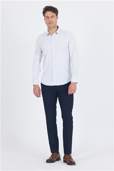 Beyaz Uzun Kol Sert Yaka Cepsiz Easy To Iron Slim Fit Esnek Gömlek 1004250230