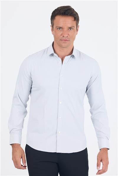 Beyaz Uzun Kol Sert Yaka Cepsiz Easy To Iron Slim Fit Esnek Gömlek 1004250233