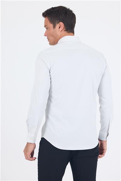 Beyaz Uzun Kol Sert Yaka Cepsiz Easy To Iron Slim Fit Esnek Gömlek 1004250233