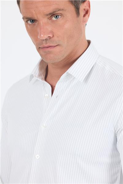 Beyaz Uzun Kol Sert Yaka Cepsiz Easy To Iron Slim Fit Esnek Gömlek 1004250230