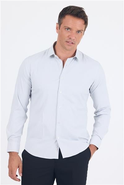 Beyaz Uzun Kol Sert Yaka Cepsiz Easy To Iron Slim Fit Esnek Gömlek 1004250233