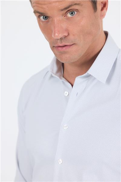 Beyaz Uzun Kol Sert Yaka Cepsiz Easy To Iron Slim Fit Esnek Gömlek 1004250233