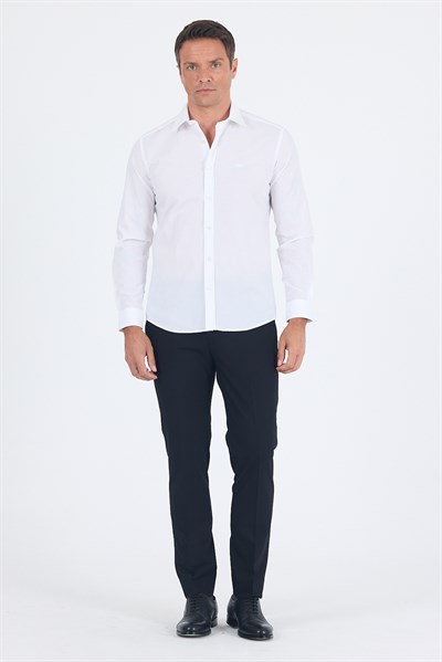 Sert Yaka Uzun Kol Filafil Slim Fit Pamuklu Gömlek 1004260008