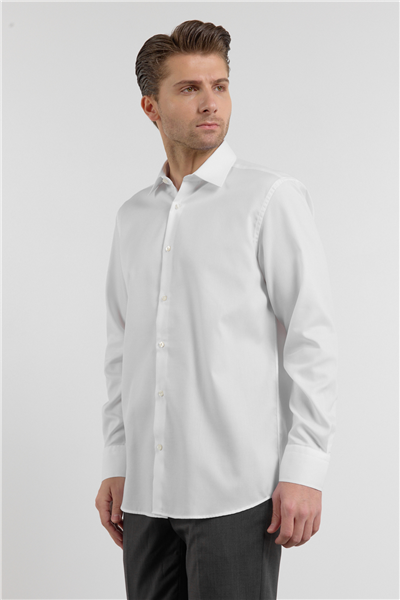 Uzun Kol Sert Yaka Kendinden Desenli %100 Pamuk Comfort Fit Gömlek 1004255204