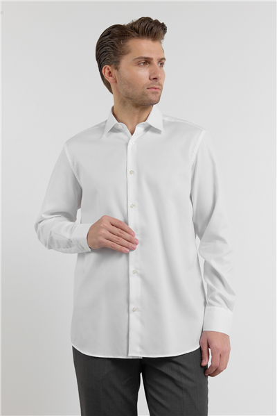 Uzun Kol Sert Yaka Kendinden Desenli %100 Pamuk Comfort Fit Gömlek 1004255204