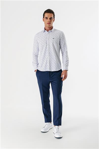 Uzun Kollu Baskılı Bez Ayağı Düğmeli Yaka Cepsiz Pamuklu Slim Fit Gömlek 1004235170