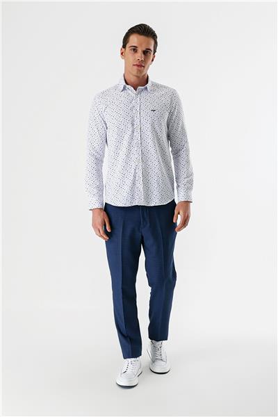 Uzun Kollu Baskılı Bez Ayağı Düğmeli Yaka Cepsiz Pamuklu Slim Fit Gömlek 1004235170