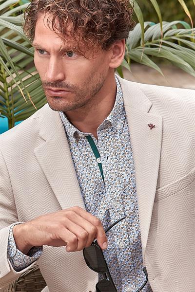 Beyaz Uzun Kollu Baskılı  Düğmeli Yaka Cepsiz Biyeli Pamuklu Likralı  Slim Fit Gömlek 1004240141