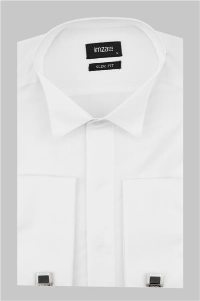 Uzun Kollu Bez Ayağı Ata Yaka Cepsiz Pamuklu Basic Slim Fit Dar Kesim Gömlek 1004240060