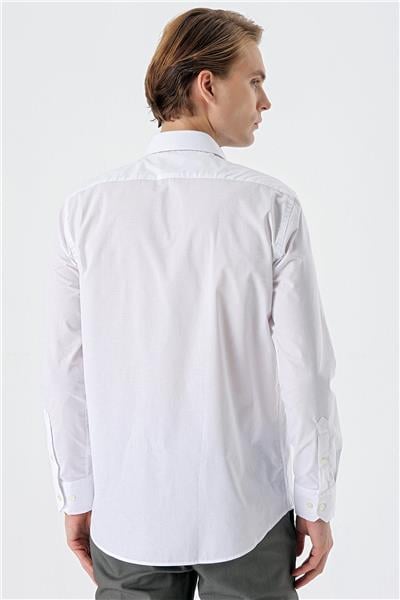 Beyaz Uzun Kollu Filafil  Sert Yaka Cepli  Pamuklu Basic Comfort Fit Gömlek 1004240002
