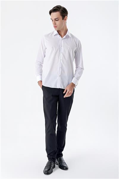 Uzun Kollu Sert Yaka Cepsiz Pamuklu Basic Slim Fit Dar Kesim Gömlek 1004240059