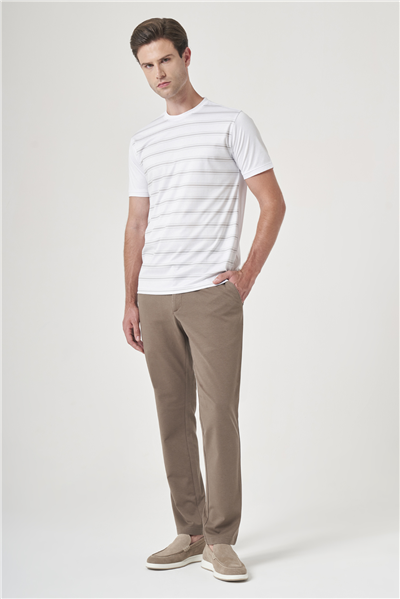 Beyaz-Vizon Bisiklet Yaka Kısa Kol Cepsiz Slim Fit Pamuklu Tişört 1011260160