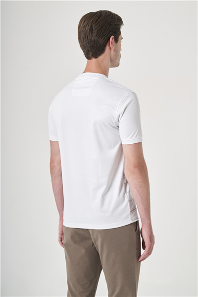 Beyaz-Vizon Bisiklet Yaka Kısa Kol Cepsiz Slim Fit Pamuklu Tişört 1011260160