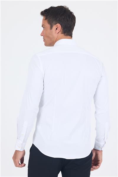 Beyaz Yarım İtalyan Yaka Cepsiz Gabardin Uzun Kol Slim Fit Esnek Gömlek 1004250235
