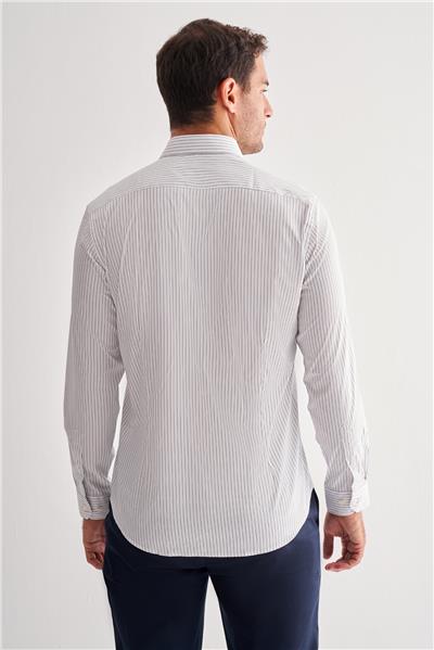 Beyaz Yarım İtalyan Yaka Uzun Kol Cepsiz Slim Fit Cls Gömlek 1004255174