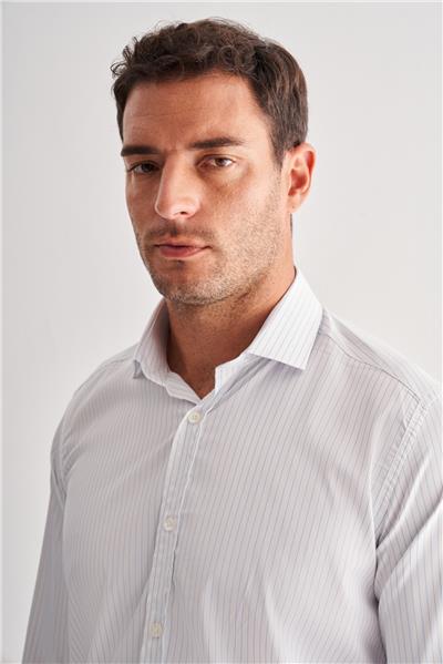 Beyaz Yarım İtalyan Yaka Uzun Kol Cepsiz Slim Fit Cls Gömlek 1004255174