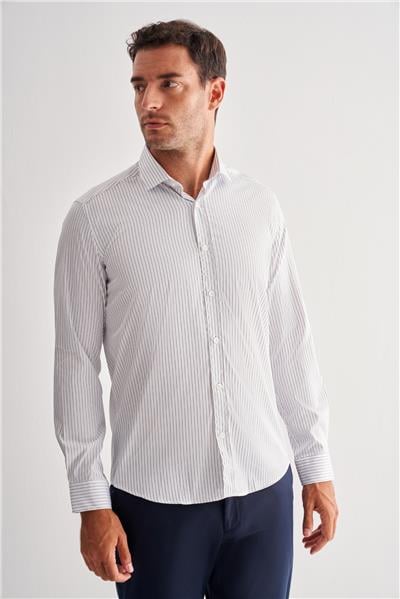 Beyaz Yarım İtalyan Yaka Uzun Kol Cepsiz Slim Fit Cls Gömlek 1004255174