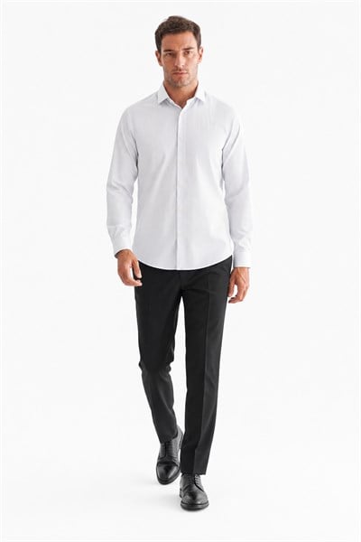 Beyaz Yarım İtalyan Yaka Uzun Kol Cepsiz Slim Fit Cls Gömlek 1004255174