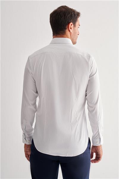 Beyaz Yarım İtalyan Yaka Uzun Kol Cepsiz Slim Fit Cls Gömlek 1004255174