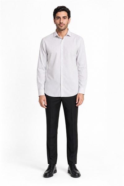 Beyaz Yarım İtalyan Yaka Uzun Kol Cepsiz Slim Fit Cls Gömlek 1004255174