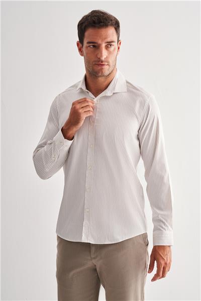 Beyaz Yarım İtalyan Yaka Uzun Kol Cepsiz Slim Fit Cls Gömlek 1004255174