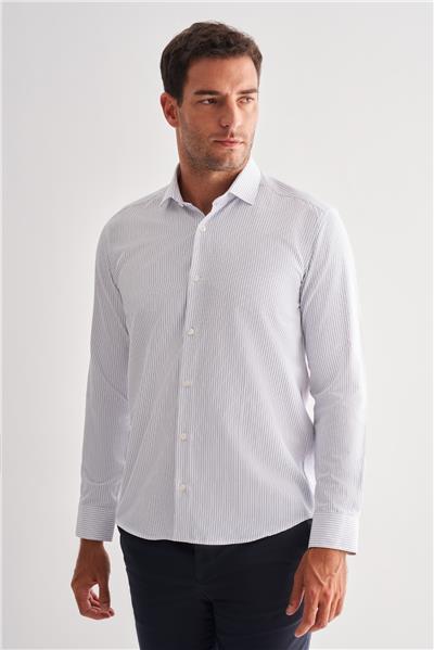 Beyaz Yarım İtalyan Yaka Uzun Kol Cepsiz  Slimfit Fit Classic Gömlek 1004255162