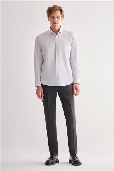 Beyaz Yarım İtalyan Yaka Uzun Kol Cepsiz  Slimfit Fit Classic Gömlek 1004255162