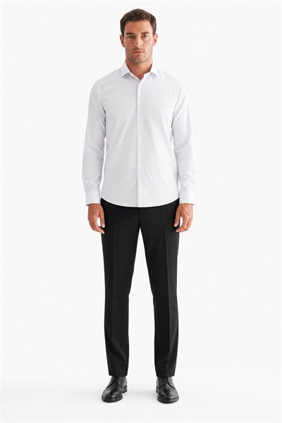 Beyaz Yarım İtalyan Yaka Uzun Kol Cepsiz Slim Fit Cls Gömlek 1004255174
