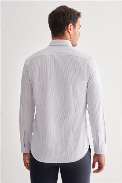 Beyaz Yarım İtalyan Yaka Uzun Kol Cepsiz  Slimfit Fit Classic Gömlek 1004255162