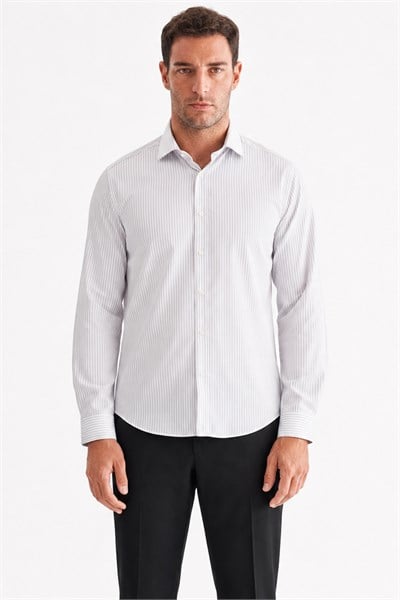 Beyaz Yarım İtalyan Yaka Uzun Kol Cepsiz Slim Fit Cls Gömlek 1004255174
