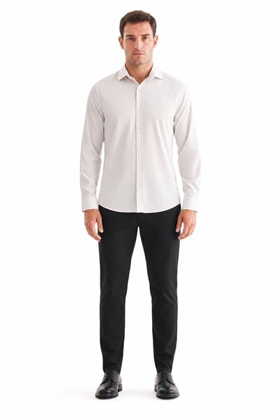 Beyaz Yarım İtalyan Yaka Uzun Kol Cepsiz Slim Fit Cls Gömlek 1004255174