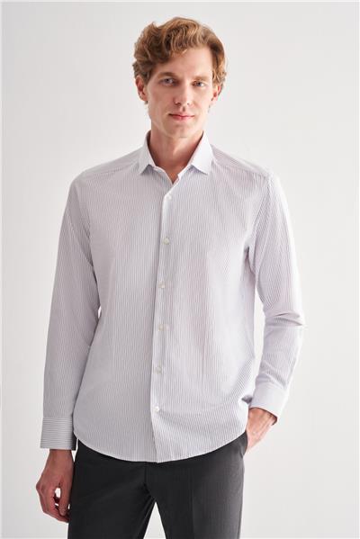 Beyaz Yarım İtalyan Yaka Uzun Kol Cepsiz  Slimfit Fit Classic Gömlek 1004255162