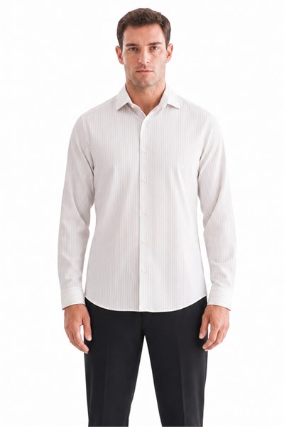 Beyaz Yarım İtalyan Yaka Uzun Kol Cepsiz Slim Fit Cls Gömlek 1004255174