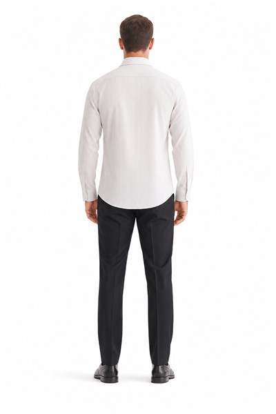 Beyaz Yarım İtalyan Yaka Uzun Kol Cepsiz Slim Fit Cls Gömlek 1004255174