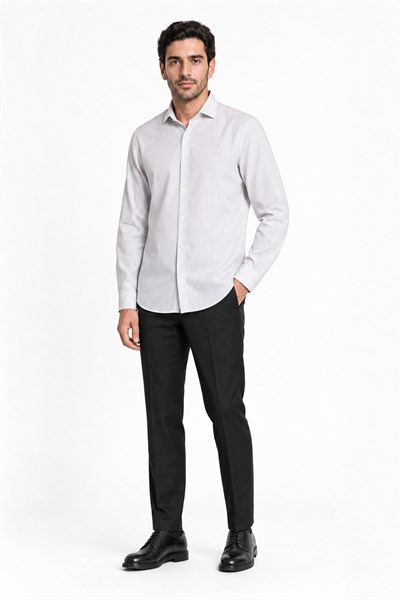 Beyaz Yarım İtalyan Yaka Uzun Kol Cepsiz Slim Fit Cls Gömlek 1004255174